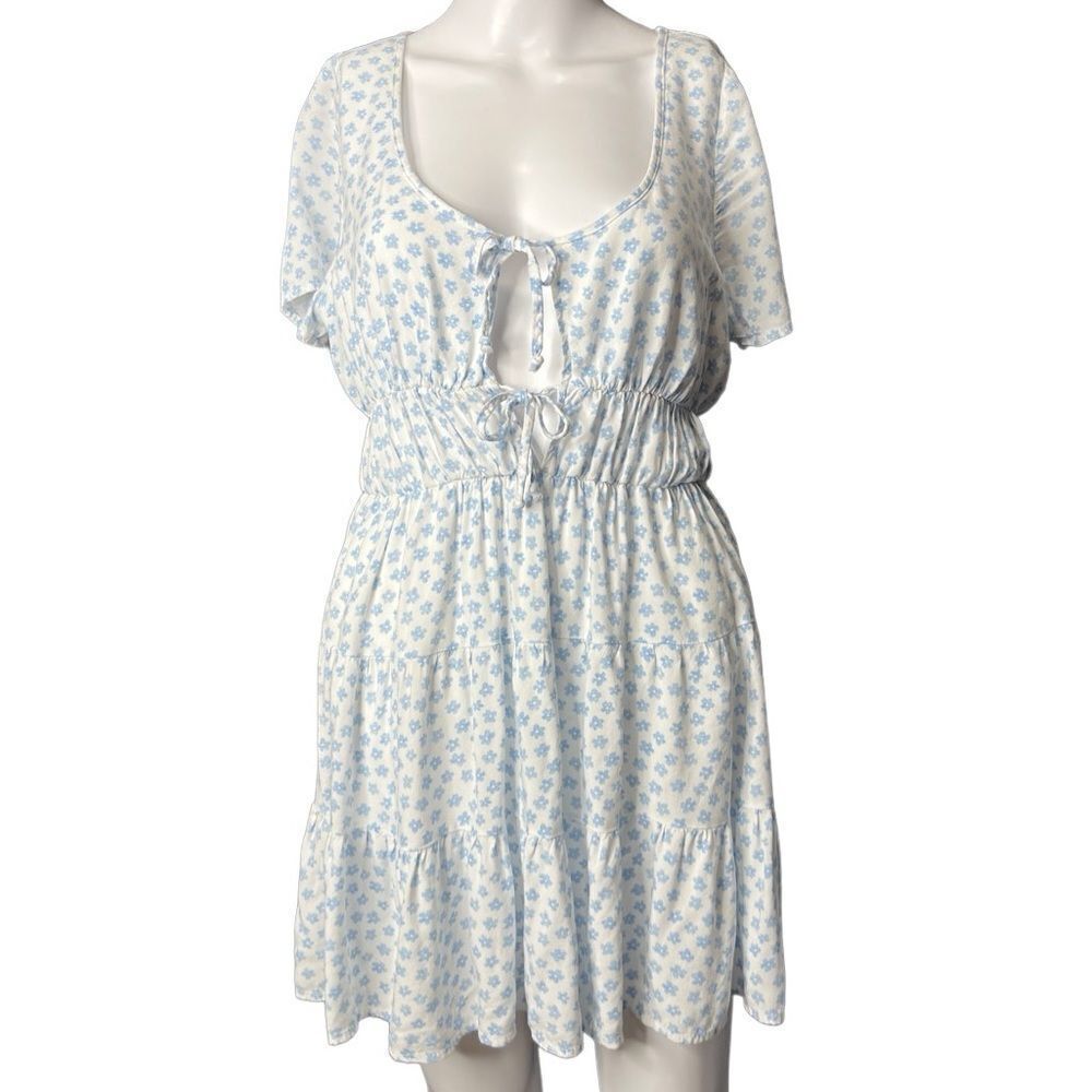 La Hearts White and Blue Floral Mini Dress